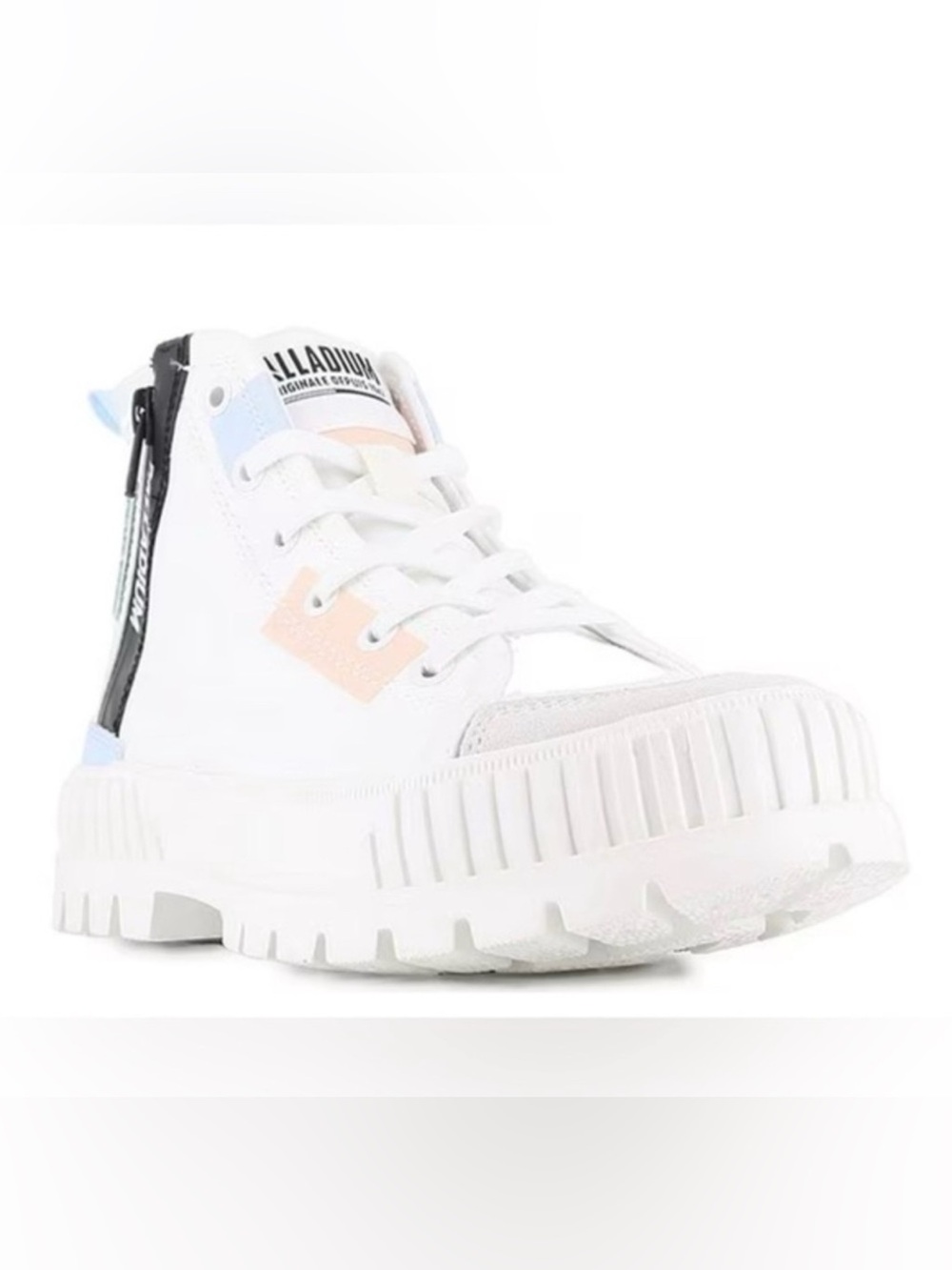 🌸 Palladium Women's White Low-Top Sneaker with Pink and Light Blue Accents